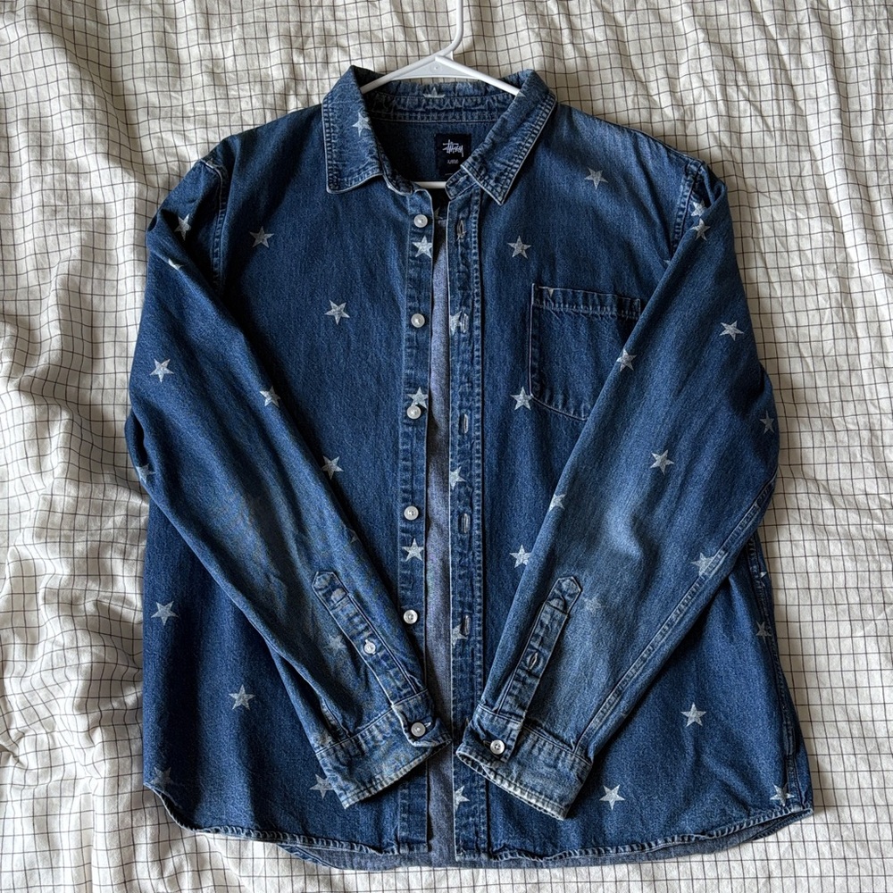 Stussy Blue Star Pattern Casual Button Down Shirt